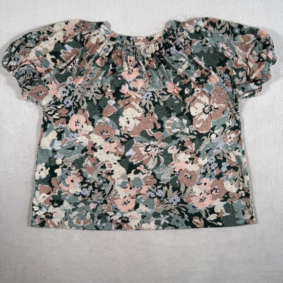 Maeve Anthropologie Blouse Womens Large Floral Print Linen Puff Sleeve Top - Picture 5 of 14